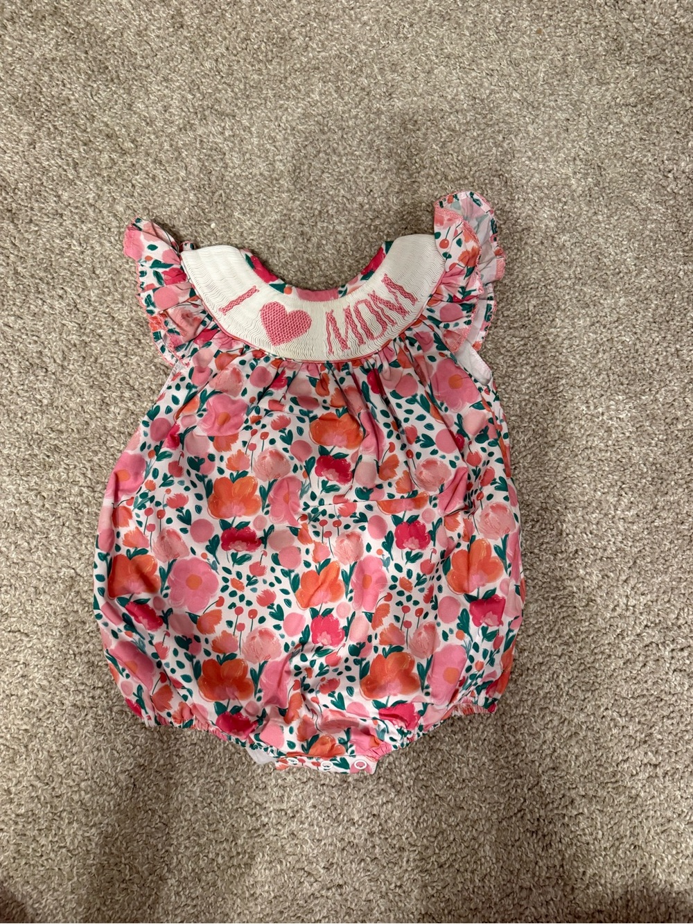 Pink Floral I Love Mom Smock Poppy Kids 6 month